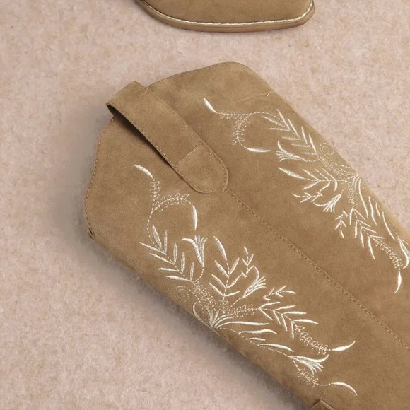 The Flora Taupe Suede Western Boots - Picture 2 of 7